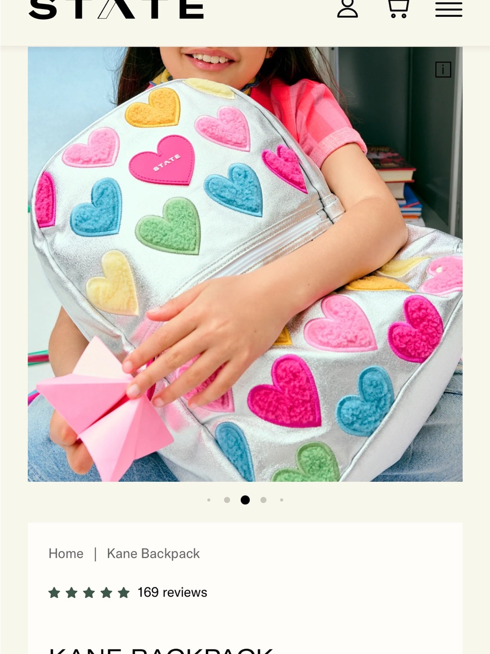 STATE Silver Kids Backpack with Multicolor Plush Hearts